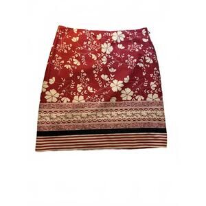 LOFT Wms Size 6 Red/White Flowered/Stripe Textured‎ A Line Cotton lined Skirt